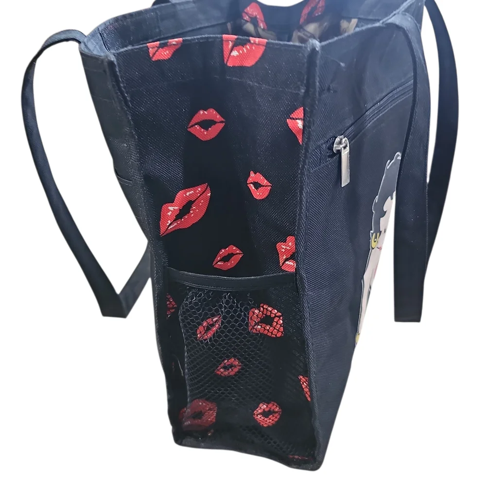 Black Tote Bag with Betty boop Cartoon Design - Picture 2 of 12